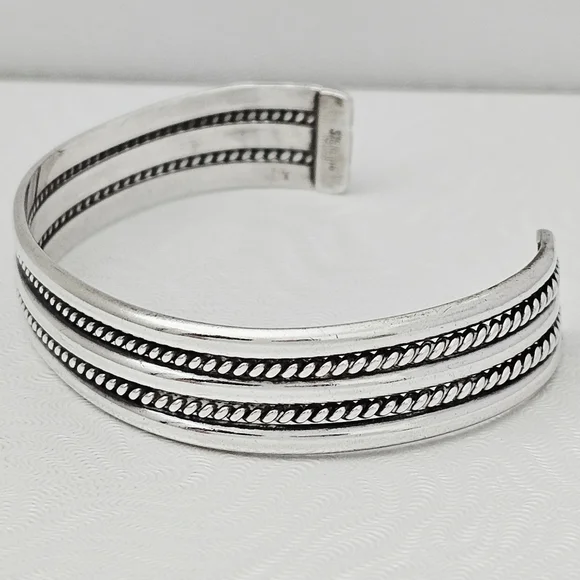 Vintage Tahe Sterling Silver Navajo Double Twisted Rope Cuff Bracelet 25g